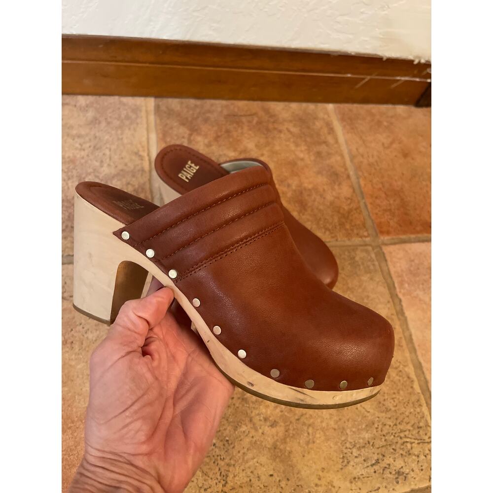 Paige Robbie Studded Clog in the whisky brown leather. Size 9